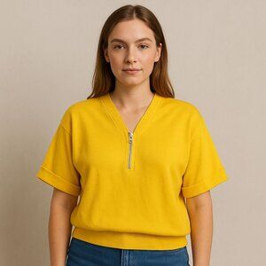 Vintage Sunshine Yellow Oversized Boxy Cotton Sweater Small 90s Y2K Streetwear